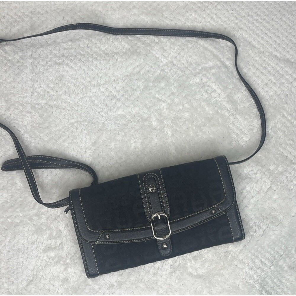 Etienne Aigner Black Crossbody Clutch Wallet Wristlet w/Straps Purse Bag Logo